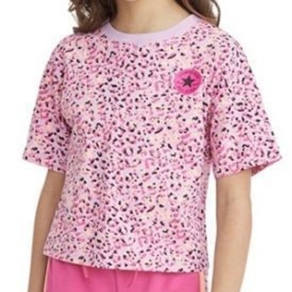 Converse Clements Twins NWT Big Girls Leopard Boxy Tee in Beyond Pink Medium